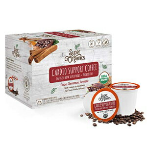 Super Organics カーディオサポート スーパーフードとプロバイオティクスを配合したコーヒーブリューカップ | キューリグ K カップ対応 | 心臓血管の健康 | ミディアムロースト、USDA認定オーガニック、ビーガン＆フェアトレードコーヒー、72カラット Super