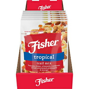 フィッシャースナックトロピカルトレイルミックス、3.5オンス（6個パック）、バナナチップス、アーモンド、カシューナッツ、ドライスイートパイナップル、マンゴー Fisher Nuts Fisher Snack Tropical Trail Mix, 3.5 Ounces (Pack of 6), Banana Chips,