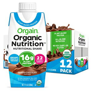 Orgain オーガニック ビーガン 植物ベースの栄養シェイク、スムース チョコレート - 食事代替品、タンパク質 16g、ビタミン 22 種類とミネラル、乳製品フリー、グルテンフリー、11 液量オンス (12 個パック) Orgain Organic Vegan Plant Based Nutrition