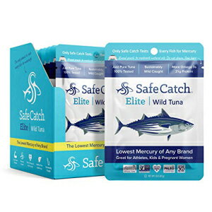 Safe Catch Elite 水銀含有量最低の天然マグロフィッシュパウチ、グルテンフリー、パレオ、ケト、コーシャー、非遺伝子組み換え、高タンパク質食品、3オンスパケット、12個パック Safe Catch Elite Lowest Mercury Wild-Caught Tuna Fish Pouch, Gluten-Free,