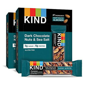 KIND ヘルシースナックバー、ダークチョコレートナッツ＆シーソルト、砂糖5g | 6g プロテイン、グルテンフリーバー、1.4オンス、24本 KIND Healthy Snack Bar, Dark Chocolate Nuts & Sea Salt, 5g Sugar | 6g Protein, Gluten Free Bars, 1.4