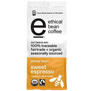 エシカルビーンスイートエスプレッソミディアムダークローストフェアトレードオーガニック全粒コーヒー（12オンスバッグ） Ethical Bean Sweet Espresso Medium Dark Roast Fairtrade Organic Whole Bean Coffee (12 oz Bag)