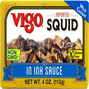 Vigo v~AAV[t[hʋlAt[o[AVs◿ɍœK (CJ̖n`ЂA4 IX (10 pbN)) Vigo Premium Imported Canned Seafood, Specialty Flavored, Perfect for Recipes and Dishes (Squid in Ink Sauce, 4 O