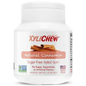 Xylichew 100% キシリトール チューインガム - 非遺伝子組み換え、非アスパルテーム、グルテンフリー、シュガーフリーのガム - ナチュラルオーラルケア、口臭と口渇を和らげます - シナモン、60 個 Xylichew 100% Xylitol Chewing Gum - Non GMO, Non