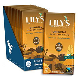 Lily'sのオリジナルダークチョコレートバー | ステビア加糖、砂糖無添加、低炭水化物、ケトフレンドリー | カカオ 55% | フェアトレード、グルテンフリー、非遺伝子組み換え | 3オンス、12個パック Original Dark Chocolate Bar by Lily's | Stevia