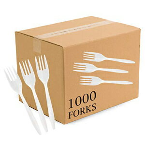 Plasticpro カトラリー プラスチック フォーク 中量の使い捨て銀製品 ホワイト (1000 本) Plasticpro Cutlery Plastic Forks Medium Weight Disposable Silverware White (1000 Count)