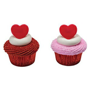 レッドハート バレンタインデー カップケーキ トッパー リング - 24個パック Red Heart Valentines Day Cupcake Topp…