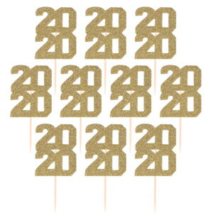 Amosfun 30個 2020 ケーキトッパー ゴールドグリッターケーキピック デコレーション 2020 新年 卒業 メリークリスマス パーティー用品 記念品 Amosfun 30pcs 2020 Cake Topper Gold Glitter Cake Picks Decorations for 2020 New Year Graduation