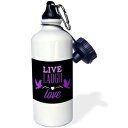 3dRose Live、Laugh、Love In Purple With a Heart And Two Birds-Sports Water Bottle、21oz（wb_177779_1）、Multicolored 3dRose Live, Laugh, Love In Purple With A Heart And Two Birds-Sports Water Bottle, 21oz (wb_177779_1), M