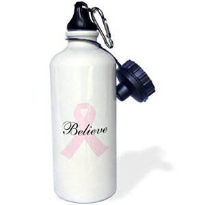 3dローズ ピンク リボン Believe On It という言葉が描かれています - スポーツ ウォーター ボトル、21 オンス (wb_211118_1)、21 オンス、マルチカラー 3dRose Pink Ribbon with The Word Believe On It-Sports Water Bottle, 21oz (wb_21111