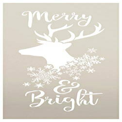 Merry＆Bright-トナカイとスノーフレーク-ワードアートステンシル-STCL2026-StudioR12（7 "x 14"） Studio R 12 Merry & Bright - Reindeer and Snowflake - Word Art Stencil - STCL2026 - by StudioR12 (7" x 14")