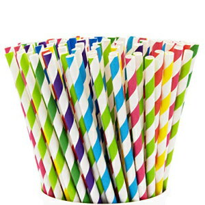Comfy Package, 200 Pack Striped Paper Drinking Straws 100 Biodegradable - Assorted Colors