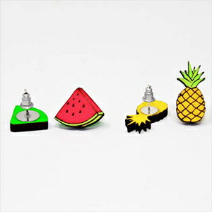 かわいいパイナップルとスイカのスタッドピアスパック| 小さなフルーツ手作りポストピアス2パック Telestic Design Cute Pineapple and Watermelon Stud Earrings Pack | Tiny Fruit Handmade Post Earrings 2-Pack