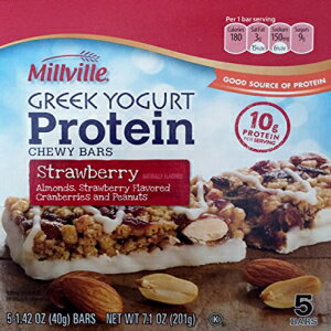 MILLVILLEギリシャヨーグルトチューイープロテインバー-ストロベリー（5カウント） MILLVILLE Greek Yogurt Chewy Protein Bars - STRAWBERRY (5-count)