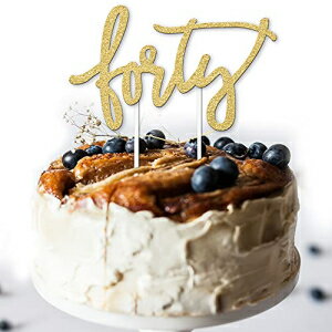 40歳の誕生日ケーキトッパーデコレーション – FORTY – 6.5インチ x 4インチ 40歳の誕生日トッパー プレミアム両面ゴールドグリッターカードストック紙付き – 上品で素晴らしいアクセサリー – Merry Expressionsによる独占デザイン 40th Birthday Cake T