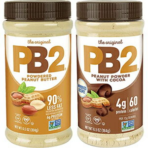 PB2 粉末ピーナッツバターバンドル、ケトダイエット、グルテンフリー、プロテインシェイク＆スムージーに混ぜる、低炭水化物、オリジナルピーナッツバター＆ピーナッツバターココアフレーバー（2瓶 - 各6.5オンス） PB2 Powdered Peanut Butter Bundle, Keto Diet