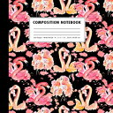 洋書 Paperback, Composition Notebook: Hot Pink + Black Watercolor Flamingo Love Birds Pattern Cover | Wide Ruled