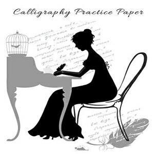 洋書 Paperback, Calligraphy Practice Paper: Large pad with pre-printed slanted-grid paper, Vintage cover image of a woman sitting at a desk, 140 pages, 8.5 by 11