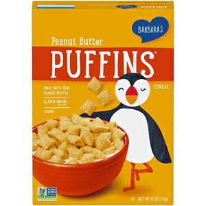 BARBARA'S Puffins ピーナッツバターシリアル、非遺伝子組み換え、ビーガン、11 オンスボックス (4 個パック) BARBARA'S Puffins Peanut Butter Cereal, Non-GMO, Vegan, 11 Oz Box (Pack of 4)