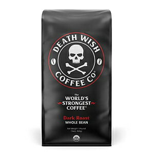 DEATH WISH 全豆コーヒー ダークロースト - 世界最強のコーヒー豆 - 米国オーガニックコーヒー豆バンドル/バルク - フェアトレードアラビカ&ロブスタコーヒー - 本物のダークローストコーヒー豆 (16オンス) DEATH WISH Whole Bean Coffee Dark Roast