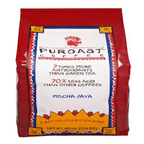 Puroast 低酸コーヒー モカ ジャワ風味コーヒー 全豆、2.5 ポンド袋 Puroast Low Acid Coffee Mocha Java Flavored Coffee Whole Bean, 2.5 Pound Bag