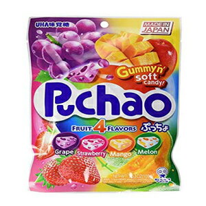 UHA味覚糖 プチャオソフトキャンディ グミビット付き 4種類のフルーツフレーバー 3.53オンス (4個パック) UHA Mikakuto Puchao Soft Candy with Gummy Bits, 4 Fruit Flavors, 3.53 oz ( Pack of 4)