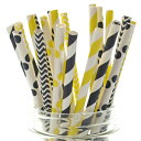 Food with Fashion Construction Paper Party Straws (25 Pack) - Black Yellow Under Construction Birthday Party Supplies, Dump Trucks Road Work Construction Site Party Decorations