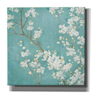 Epic Graffiti White Cherry Blossom II on Blue by Anhui Nia Gisele キャンバスウォールアート、26インチ x 26インチ Epic Graffiti White Cherry Blossom II on Blue by Anhui Nia Gisele Canvas Wall Art, 26" x 26"