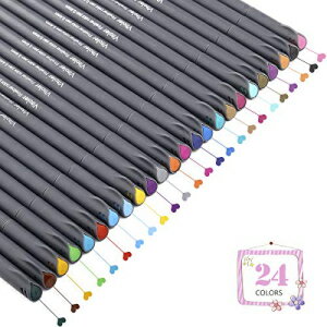 カラーペンセット、細線ポイント描画マーカーペン、日記、プランナー、塗り絵、スケッチ、メモを取る、カレンダー、アートプロジェクト、オフィス、学用品 (24色) Colored Pens Set, Fine Line Point Drawing Marker Pens for Writing Journaling Planner