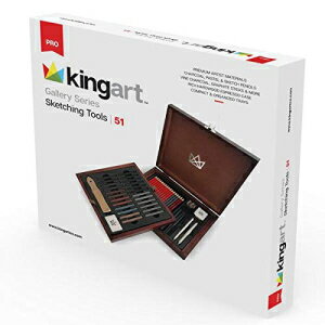 KINGART 120 ギャラリーシリーズ スケッチツール、51 アートセット詰め合わせセット、エスプレッソステインハードウッドケース、シルバーヒンジ/クラスプ KINGART 120 Gallery Series Sketching Tools, Set of 51 Art Set Assorted, Espresso Stained H