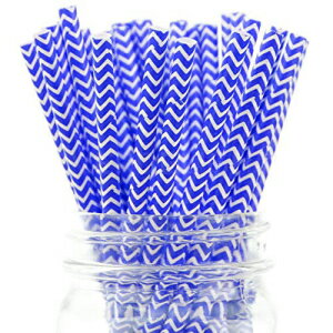 CleverDelightsペーパーストロー-ブルーシェブロン-100パック-環境にやさしい生分解性ストロー CleverDelights Paper Straws - Blue Chevron - 100 Pack - Eco-Friendly Biodegradable Drinking Straws