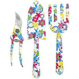 花柄のガーデニングツール 3 個セット - Southern Homewares - バリカン コテ 草取りフォーク Floral Design Gardening Tools Set of 3 - Southern Homewares - Clippers Trowel and Weeding F…