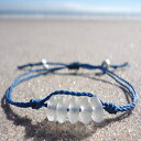 V[OXr[YuXbg-TCNKX-\ȖhuXbg--V[OXr[Yt̎uXbg Sea Stamped Sea Glass Bead Bracelet-Made from Recycled Glass - Adjustable Waterproof Bracelet-Blue Thread-Handmade