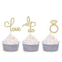 24Zbg S[hOb^[ u _Ch O I Do JbvP[L gbp[ EFfBO uC_ V[ fR[Vpc Set of 24 Gold Glitter Love Diamond Ring I Do Cupcake Toppers for Wedding Bridal Shower Deco