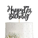 MAGJUCHE 17 Black Glitter Happy 17th Birthday Cake Topper, Birthday Party Cake Topper Decorations, Supplies