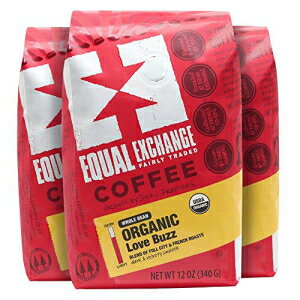 Equal Exchange オーガニック全豆コーヒー、Love Buzz、12 オンスバッグ (3 個パック) Equal Exchange Organic Whole Bean Coffee, Love Buzz, 12-Ounce Bag (Pack of 3)