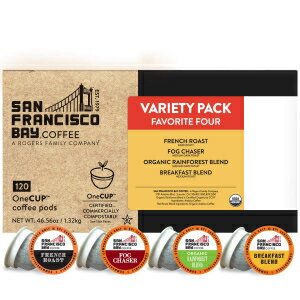 120 カウント (1 個パック)、お気に入り 4 種類のバラエティパック、SF Bay Coffee OneCUP バラエティパック 120 CT 堆肥化可能なコーヒーポッド、キューリグ 2.0 を含む K カップ対応 120 Count (Pack of 1), Favorite Four Variety Pack,