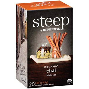 steam by Bigelow オーガニック チャイ ブラック ティーバッグ、20 カウント ボックス (6 個パック)、カフェイン入り紅茶、合計 120 ティーバッグ steep by Bigelow Organic Chai Black Tea Bags, 20 Count Box (Pack of 6), Caffeinated