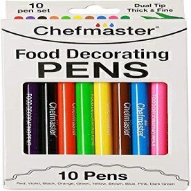 Chefmaster - フードデコレーションペン - 食用マーカー - 10本パック - デュアルチップペン、色あせしにくい色、デザートを簡単にデコレーション - 米国製 Chefmaster - Food Decorating Pens - Edible Markers - 10 Pack - Dual-Tipped Pens, Fa
