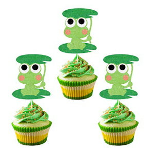 ChienMin Green Glitter Frog Cupcake Toppers,Princess Frog Food Picks, Rainforest Party Decorations,Frog Birthday Baby Shower Cake Decor,Set of 24