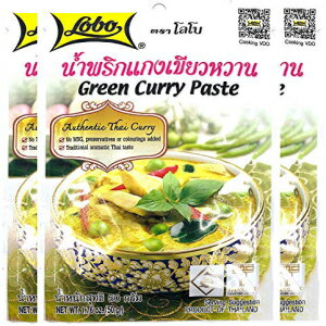 ロボタイグリーンカレーペースト - MSG不使用、保存料不使用、合成着色料不使用 (3個パック) Lobo Thai Green Curry Paste - No MSG, No Preservatives, No Artificial Colors (Pack of 3)