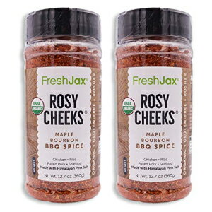 Rosy Cheeks オーガニック メープル バーボン BBQ ルブ ブレンド - FreshJax シー​​ズニング スパイス ミックス、特大 2 パック - グルテンフリー 植物ベース ビーガン 米国製 Rosy Cheeks Organic Maple Bourbon BBQ Rub Blend - FreshJax