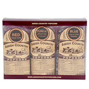 アーミッシュカントリーポップコーン | 3 個 (1 ポンド バラエティ ギフト セット) - 赤、紫、青のカーネル | 昔ながらのレシピガイド付き Amish Country Popcorn | 3 (1 Lb Variety Gift Set) - Red, Purple & Blue Kernels | Old