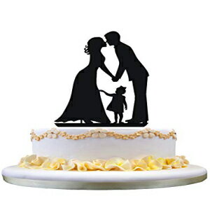 ウェディング ケーキ トッパーのシルエット新郎キス花嫁と小さな女の子の娘 Wedding Cake Topper Silhouette Groom kiss Bride with little Girl daughter