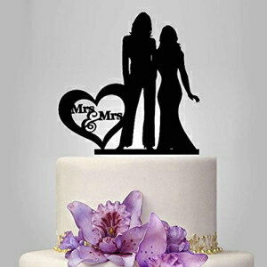 YrAP[Lgbp[AubNJ[ANVGbgJbvVYVwEFfBOp[eB[fR[VAfB[XEFfBOMtg Lesbian Cake Topper, Black Color Acrylic Silhouette Couple Bride and Bride Wedding Party Decoration