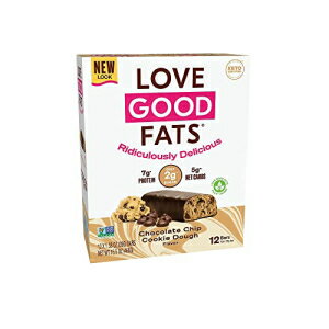 Love Good Fats 植物ベースのバー – チョコレートチップクッキー生地 – 天然成分を使用したケトフレンドリーなプロテインバー – 低糖、低炭水化物、非遺伝子組み換え、グルテンおよび大豆フリーのケトジェニックダイエット用スナック (12ct) Love Good Fat