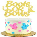 ブーツまたは弓のバースデーケーキトッパー-ゴールドグリッターブーツの弓のケーキの装飾-性別披露パーティーの女の子または男の子-天国が送ったマイルストーンのベビーシャワーの装飾 LHCING Boots Or Bows Birthday Cake Topper - Gold Glitter Boot Bow Cake