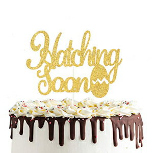 ۲ֶǥȥåѡξ̥ɥåեơ޶ε٥ӡѡƥǥ졼 Hatching Soon Pregnancy Cake Topper Double Sided Gold Glitter Farm Themed Dinosaur Baby Shower Pa...