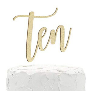 NANASUKO 10th Birthday Cake Topper - ten - Double Sided Gold Glitter - Premium Quality Made in USA