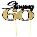 All About ڍ Slaying 60 P[Lgbp[A1 A60 ΂̒aAp[eB[̑Aʐ^ (ubN & S[h) All About Details Slaying 60 Cake Topper, 1pc, 60th birthday, party decor, photo props (Black & Gold)